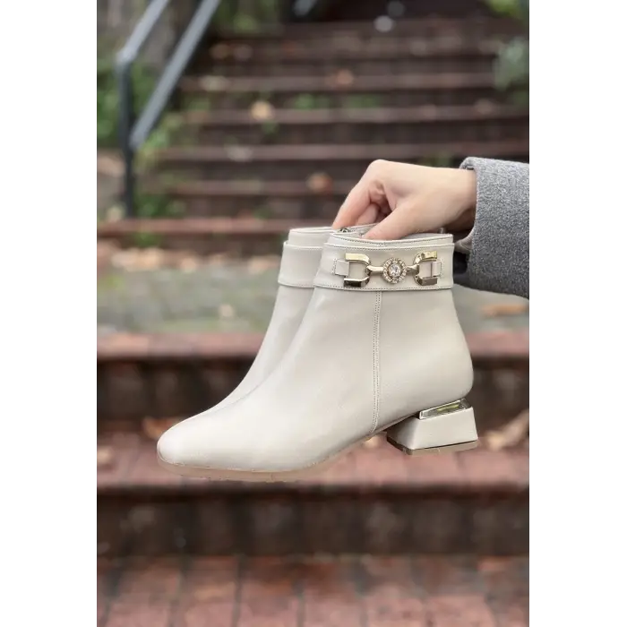 Terci Bej Cilt Topuklu Bot