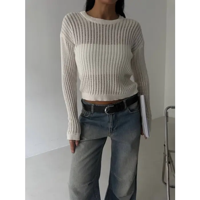 Triko transparent bluz beyaz