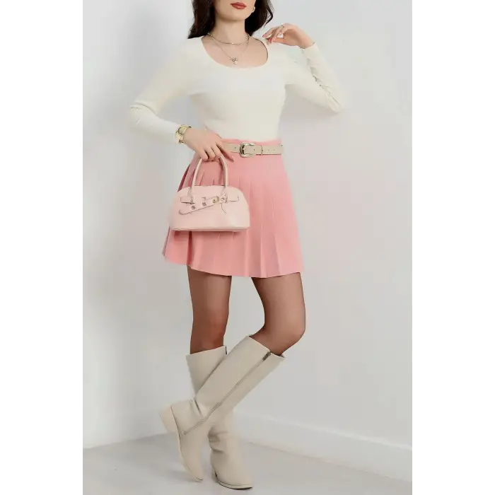 U yaka kaşkorse bluz beyaz A132