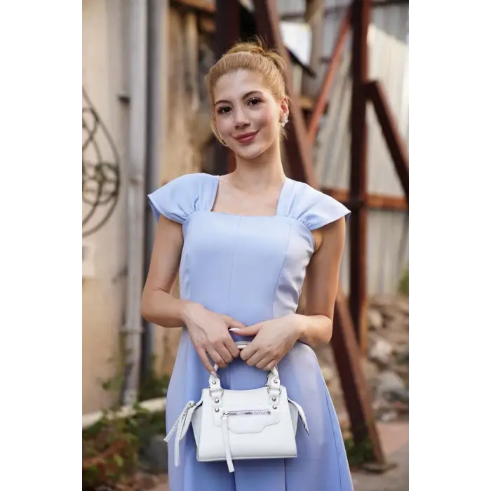 U yaka prenses elbise mavi s255101