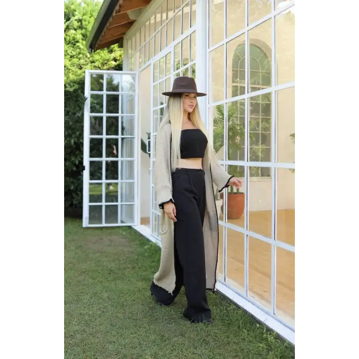 Uzun hırka çoban dikiş bej