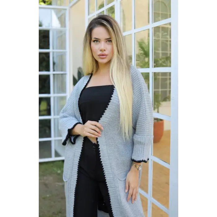 Uzun hırka çoban dikiş gri