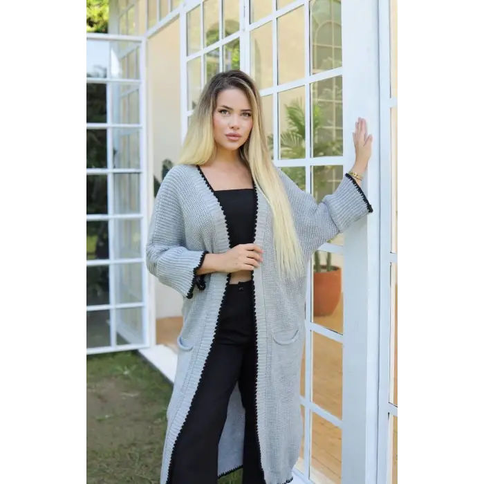 Uzun hırka çoban dikiş gri