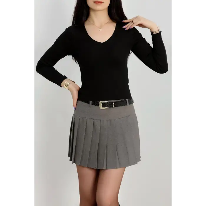 V yaka kaşkorse bluz siyah a3699