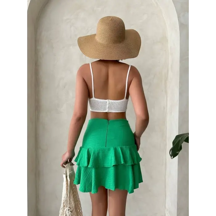 Valonlu fırfırlı etek yeşil s24681
