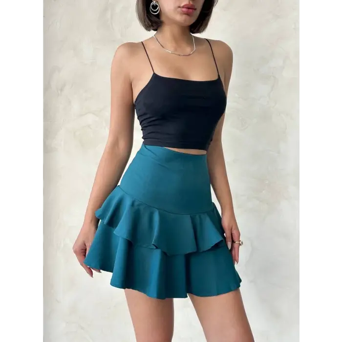 Valonlu fırfırlı etek yeşil s24681