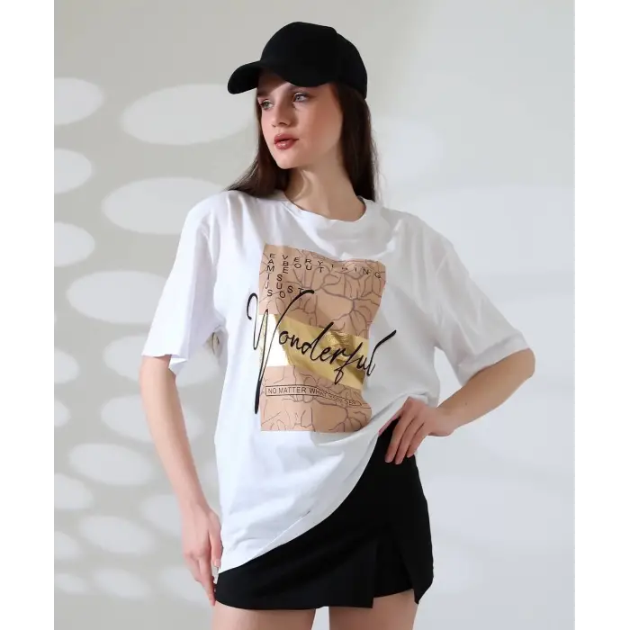 Varak baskılı imza desen tişört