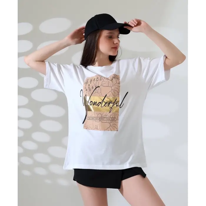 Varak baskılı imza desen tişört