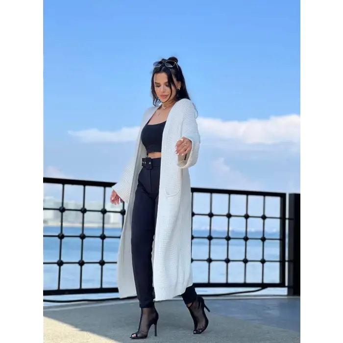 Yarasa kol uzun triko hırka beyaz