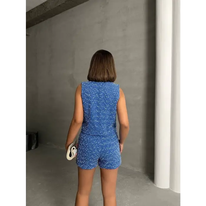Yelekli şort takım saks