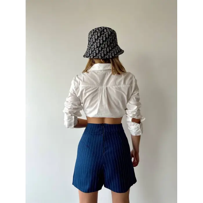 Zincir detaylı çizgili şort etek