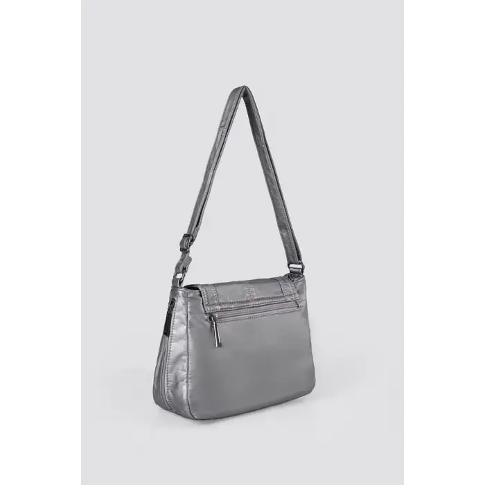 Ziwen Gri Cilt Omuz Çantası