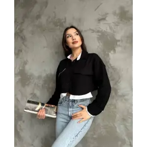 Çift renkli kısa gömlek siyahbeyaz s4021