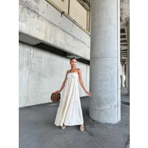 Dantelli askılı keten elbise s4310