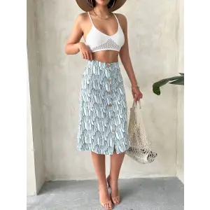 Desenli düğmeli etek s25800