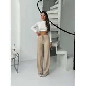 Fitilli şardonlu pantolon bej a4058