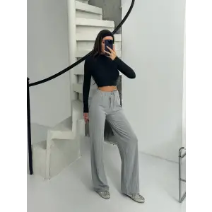 Fitilli şardonlu pantolon gri a4058