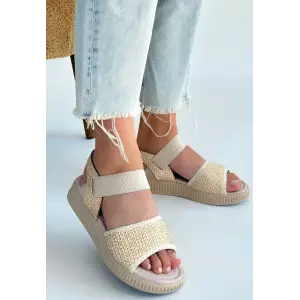 Jake Bej Hasır Cilt Sandalet