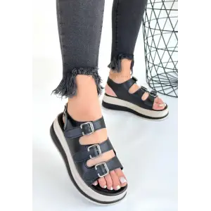 Jatay Siyah Cilt Sandalet