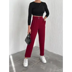 örme krep pantolon çift düğmeli