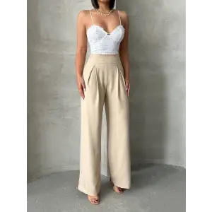 Pileli keten pantolon s255046