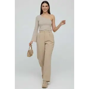 Tek Omuzlu Basic Bluz Vizon T4275