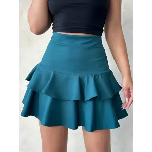 Valonlu fırfırlı etek yeşil s24681