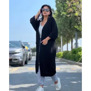 Yarasa kol uzun triko hırka siyah