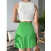 Altı pliseli mini etek yeşil s24705
