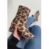 Birta Leopar Cilt Streç Topuklu Bot