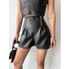 Çift fermuarlı deri şort h24394