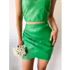 Drapeli deri etek yeşil s24771