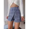 Kapaklı tüvit şort etek mavi