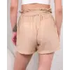 Kuşaklı keten şort bej s255265