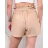 Kuşaklı keten şort bej s255265
