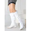 Pitay Beyaz Cilt Topuklu Çizme