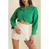 Poplin crop gömlek yeşil s3060