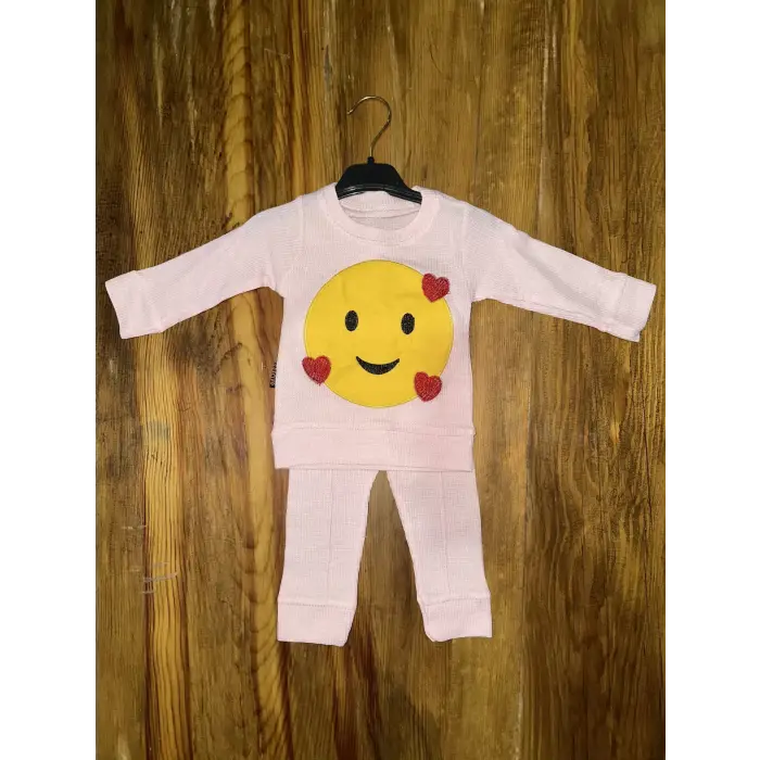 3-12 aylık emoji detalı takım pembe