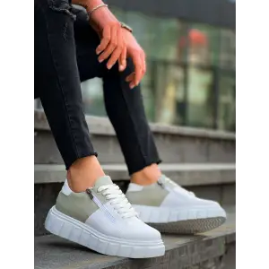 KB-X155 Kuback Beyaz Cilt Gri Süet Detaylı Beyaz Yüksek Taban Günlük Spor Ayakkabı