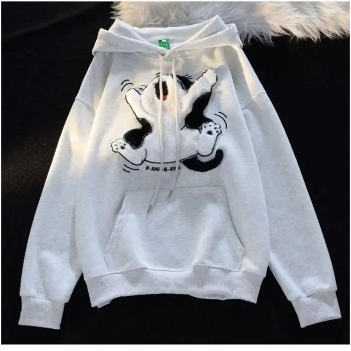 3 iplik şardonlu oversize peluş baskılı sweat beyaz
