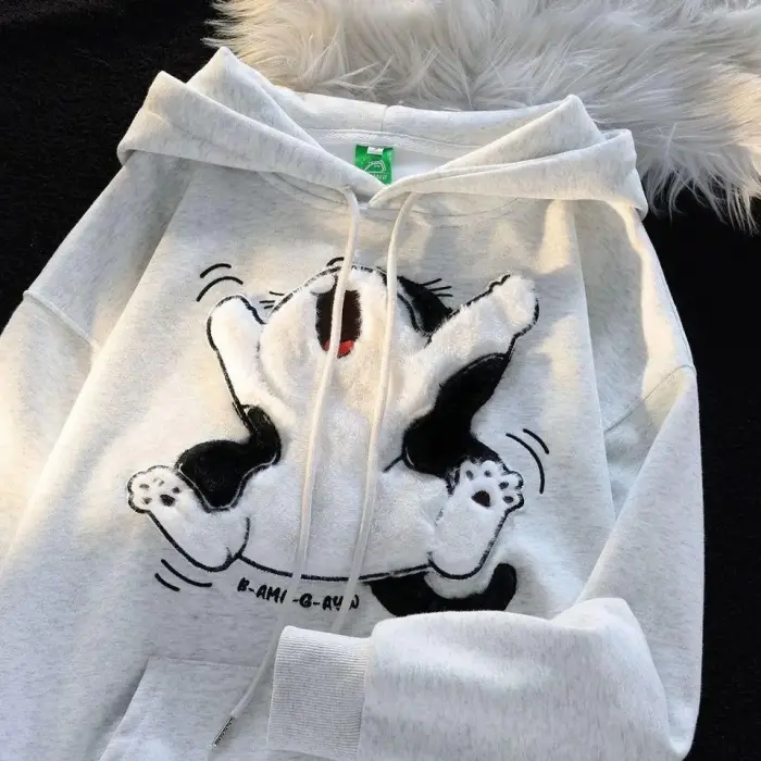3 iplik şardonlu oversize peluş baskılı sweat beyaz