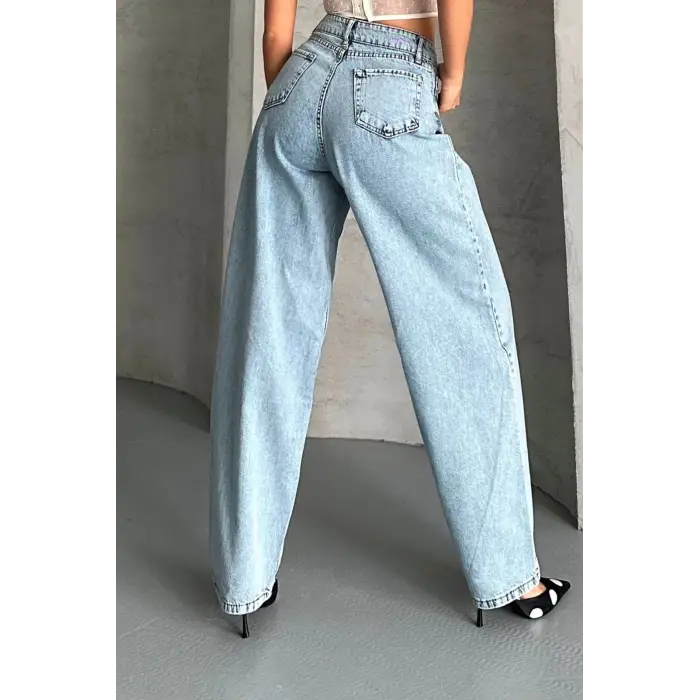 Baggy kar yıkama buz mavi jeans pantolon d2007