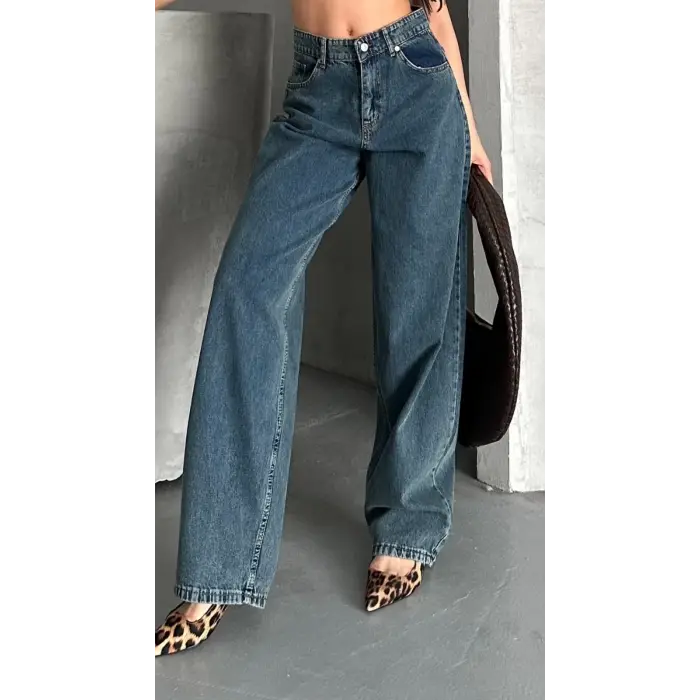 Baggy kar yıkama yeşil tint jeans pantolon d2007