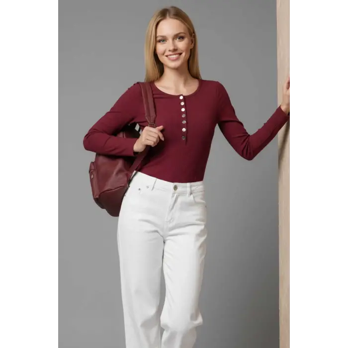 Çıtçıt Detaylı Bluz Bordo T4343
