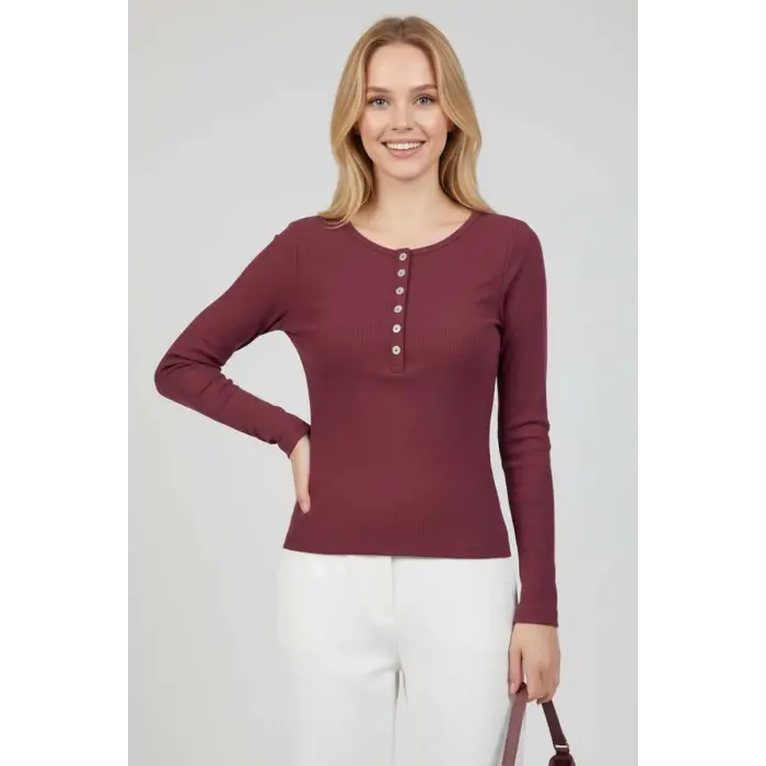 Çıtçıt Detaylı Bluz Mürdüm T4343