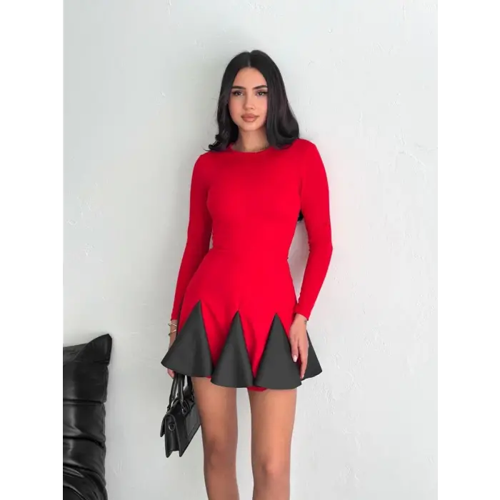 Eteği kloş crep mini elbise s1267
