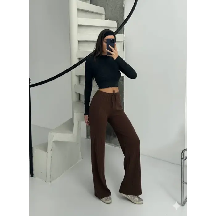 Fitilli şardonlu pantolon kahve a4058
