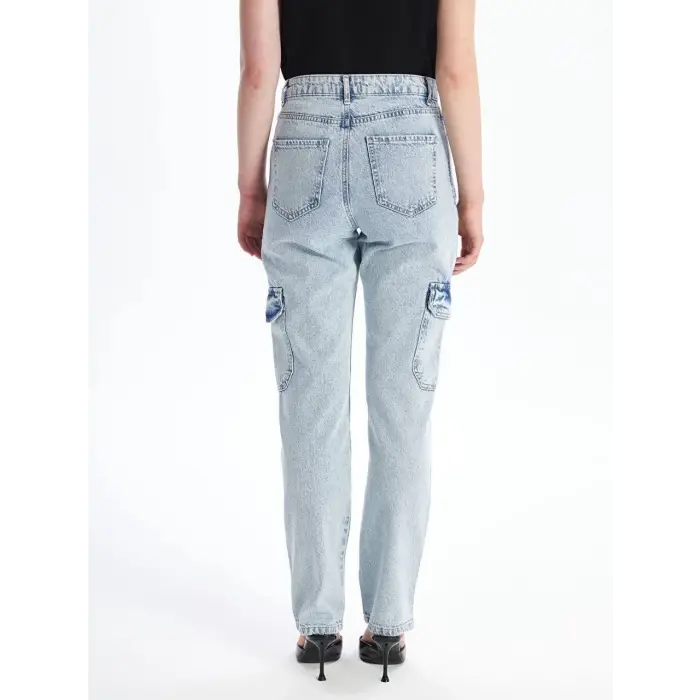 Kargo cep kar yıkama jeans pantolon