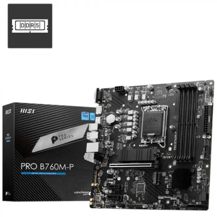 MSI PRO B760M-P SOKET 1700 DDR5 6800(OC) PCI-E M.2 USB3.2 HDMI DP VGA 1X 1G LAN MATX
