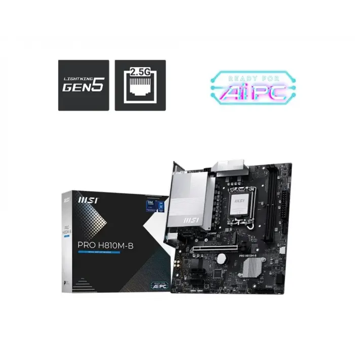 MSI PRO H810M-B SOKET 1851 DDR5 6500 MHZ(OC)  1XM.2 USB 10GBPS HDMI DP 2.5G LAN MATX